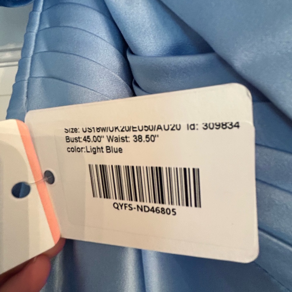 JJs House Satin Light Blue V-Neck Flutter Sleeve A-Line Gown - Picture 6 of 6